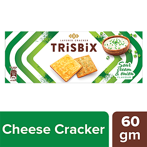 Trisbix Layered Cheese Cracker - Sour Cream & Onion Flavour, Crunchy & Creamy, 60 g Box 
