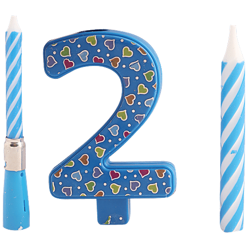 B Vishal Musical Candle With Twisted Number - 2, Smoke Free Wax, For Birthday, Anniversary, Blue, 1 pc  