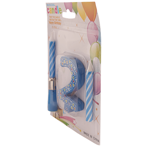 B Vishal Musical Candle With Twisted Number - 2, Smoke Free Wax, For Birthday, Anniversary, Blue, 1 pc  