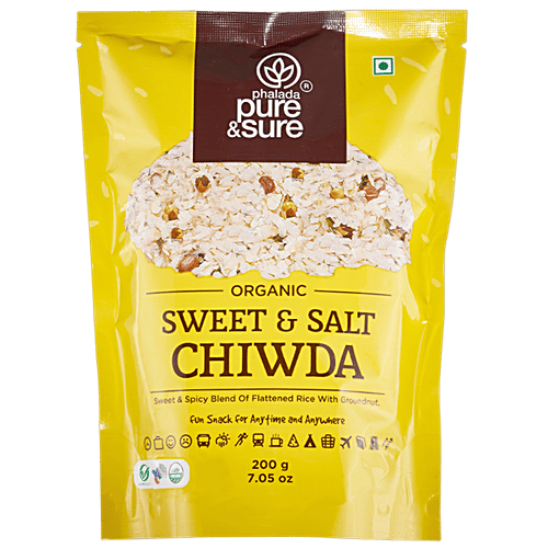 Phalada Pure & Sure Organic Sweet & Salt Chiwda - Spice Blend Of Flattened Rice With Groundnut, 200 g Pouch