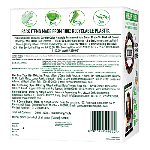 Garnier Colour Naturals - Crème Hair Colouring Kit, 100% Grey Coverage, No Ammonia, 1 pc (70 ml + 60 g + Colouring Tools) 