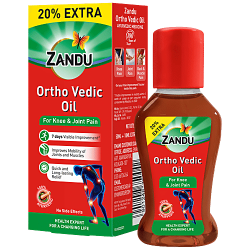 Zandu Ortho Vedic Oil - Provides Relief From Joint, Muscle & Knee Pain, 50 ml (Get 20% Extra) 