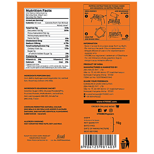 4700BC Microwave Popcorn - Caramel, 98 g  Heartcrafted Perfection
 Gourmet Seasoning Inside