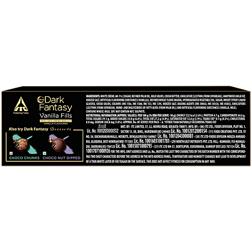 Sunfeast Dark Fantasy Vanilla Fills - Crunchy Choco Cookies With Vanilla Crème, 60 g Pouch Crunchy Choco Cookies With Vanilla Crème