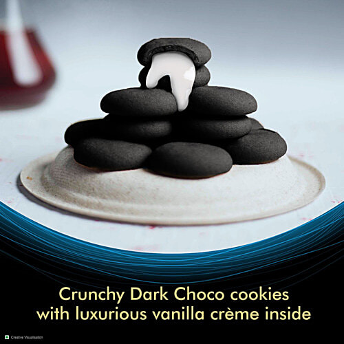 Sunfeast Dark Fantasy Vanilla Fills - Crunchy Choco Cookies With Vanilla Crème, 60 g Pouch Crunchy Choco Cookies With Vanilla Crème