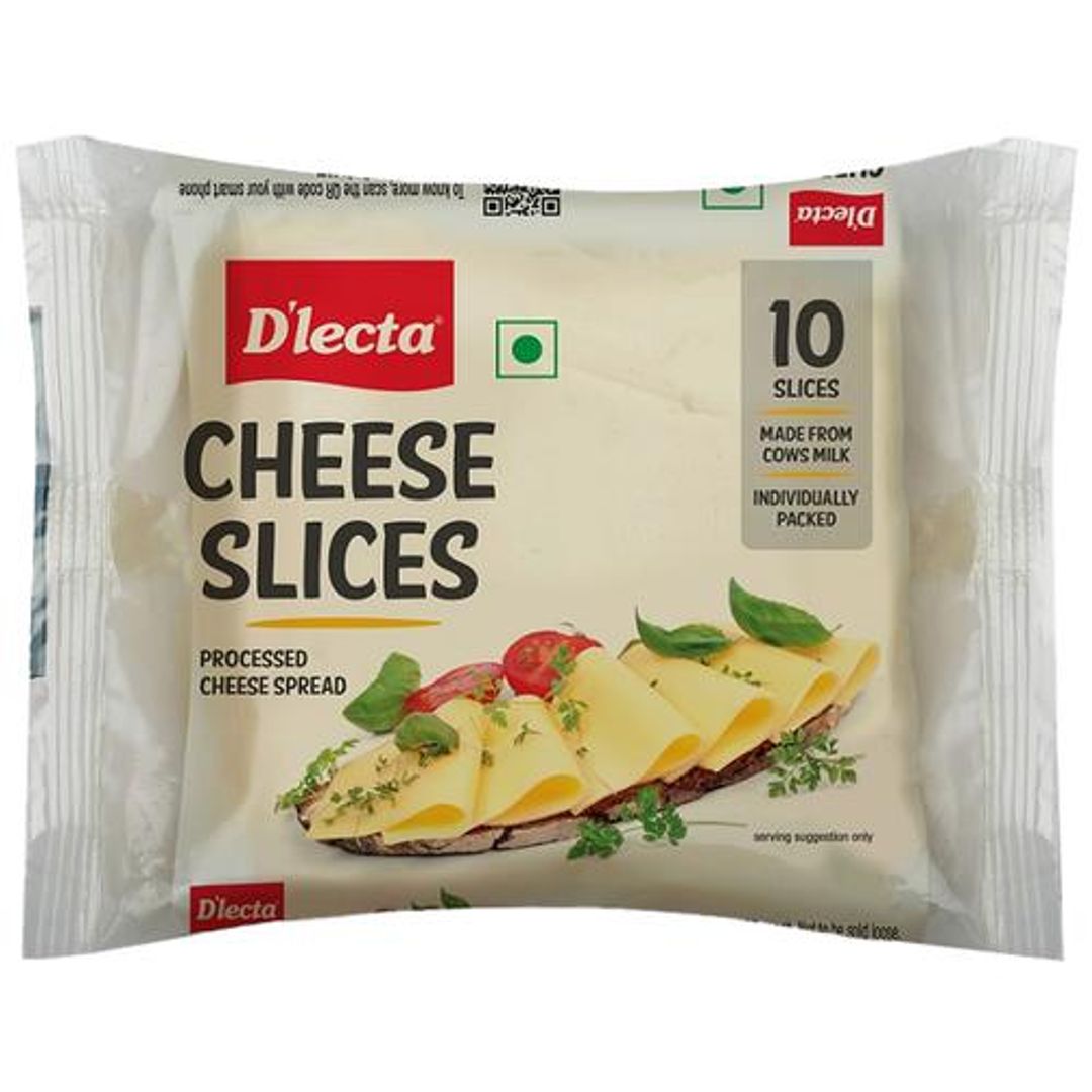 D'Lecta Processed Cheese Slices - Made From Cow Milk, Easy To Use, 200 g (10 pcs)