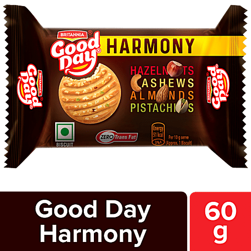 Britannia Good Day Harmony Biscuit - Crunchy, Zero Trans Fat, 60 g Pouch Ready To Eat