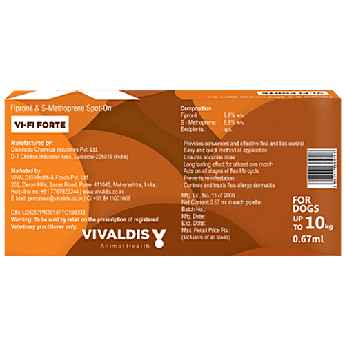 Vivaldis Spot On - Prevention & Treatment Of Fleas & Ticks, For Smaller Dogs, 9 g (Upto 10 kg) 