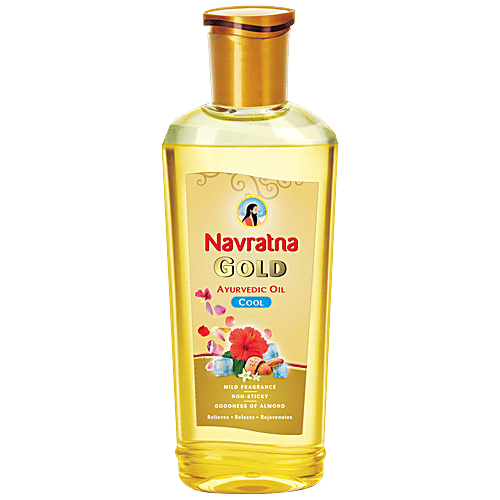 Navratna Gold Ayurvedic Cool Hair Oil - Mild Fragrance, Non-Sticky, For Rejuvenating & Relaxing, 500 ml  
