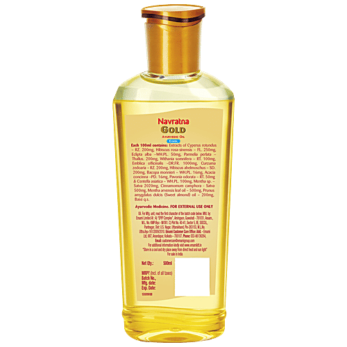 Navratna Gold Ayurvedic Cool Hair Oil - Mild Fragrance, Non-Sticky, For Rejuvenating & Relaxing, 500 ml  
