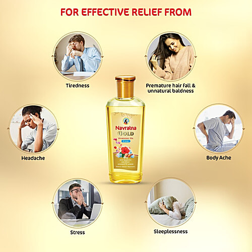 Navratna Gold Ayurvedic Cool Hair Oil - Mild Fragrance, Non-Sticky, For Rejuvenating & Relaxing, 500 ml  