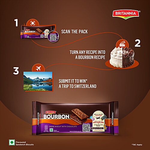 Britannia Bourbon - The Original Chocolate Creme Biscuit, 500 g (Pack of 5) Chocolatey Indulgence in every layer