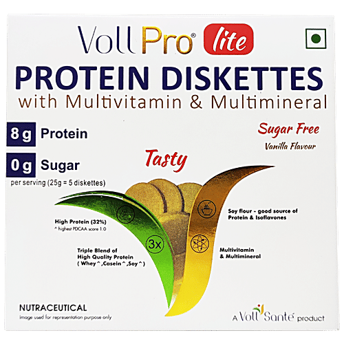 Voll Sante Protein Diskettes - Multivitamin, Multimineral, Sugar Free, Vanilla Flavour, 100 g  