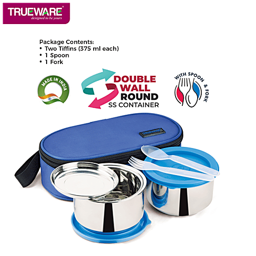 Trueware Bon Bon Insulated Lunch Box - Air Tight, Leak Proof, 300 ml (Set of 2) 