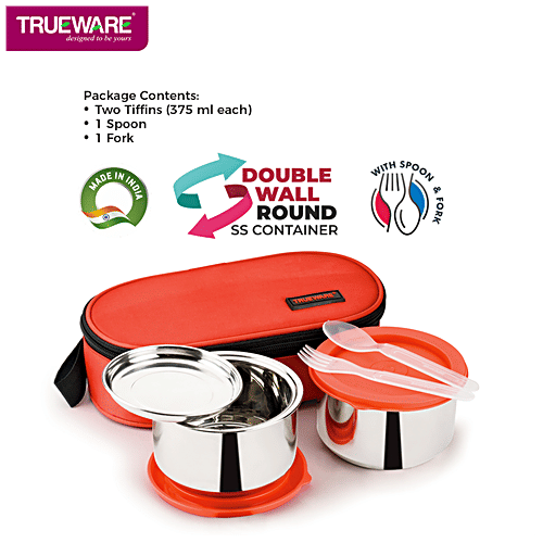 Trueware Bon Bon Insulated Lunch Box - Air Tight, Leak Proof, 300 ml (Set of 2) 