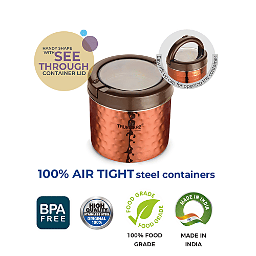 Trueware Stainless Steel Lacquer Finish Hammer Lift Up Plus Airtight Container - Durable, Food Safe, 500 ml (Set of 2) 
