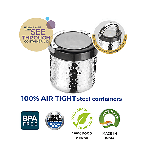 Trueware Stainless Steel Lacquer Finish Hammer Lift Up Plus Airtight Container - Durable, Food Safe, 500 ml (Set of 2) 