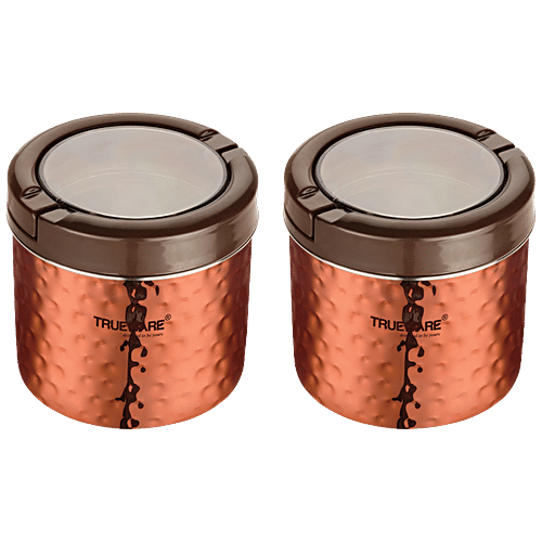 Trueware Stainless Steel Lacquer Finish Hammer Lift Up Plus Airtight Container - Durable, Food Safe, 500 ml (Set of 2) 