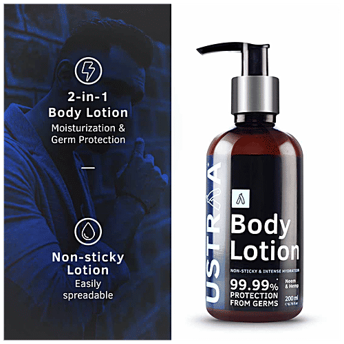 Ustraa Body Lotion - Neem & Hemp, Non-Sticky, Gives Intense Hydration, 99.99% Germ Protection, 200 ml  