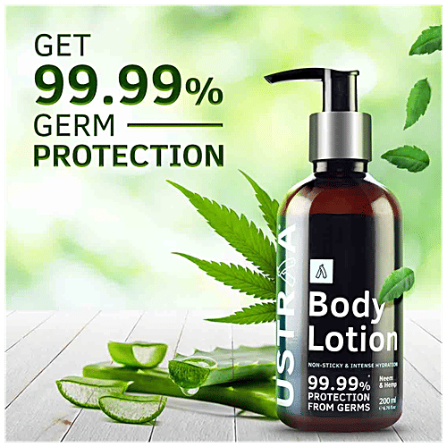 Ustraa Body Lotion - Neem & Hemp, Non-Sticky, Gives Intense Hydration, 99.99% Germ Protection, 200 ml  