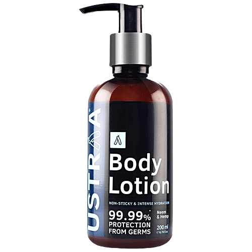 Ustraa Body Lotion - Neem & Hemp, Non-Sticky, Gives Intense Hydration, 99.99% Germ Protection, 200 ml  