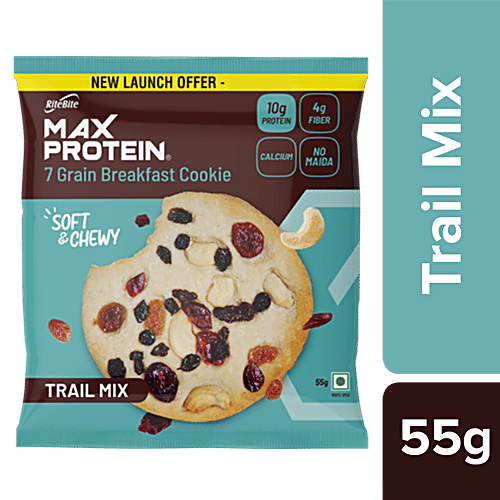 RiteBite Max Protein Max Protein Cookies - Trail Mix, 7 Grain Breakfast, Soft & Chewy, 4g Fiber & Calcium, No Maida, 55 g Box 
