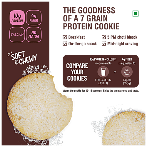 RiteBite Max Protein Max Protein Cookies - Coconut Delite, 7 Grain Breakfast, Soft & Chewy, 4g Fiber & Calcium, No Maida, 55 g (Pack of 6)