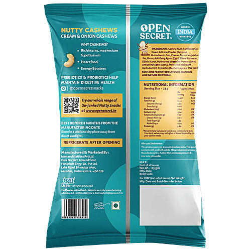 Open Secret Nutty Cashews - Rich In Protein, Cream & Onion Flavour, 23 g