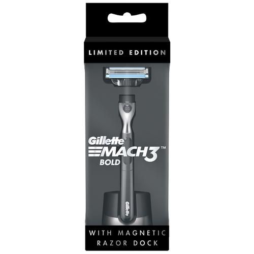 Gillette Mach 3 Bold With Magnetic Razor Dock - Stylish Shaver For Men, Steel Blades For A Close Shave, 1 pc  