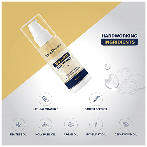 Men Deserve Beard Softener - Lite, Enriched With Argan Oil & Basil Oil, Reduces Itching & Softens Beard, 60 ml