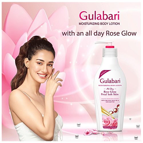 Dabur Gulabari Moisturising Body Lotion - All Day Rose Glow, Petal Soft Skin, 100% Organic Rose Oil & Shea Butter, 200 ml (Pack of 2)