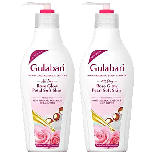Dabur Gulabari Moisturising Body Lotion - All Day Rose Glow, Petal Soft Skin, 100% Organic Rose Oil & Shea Butter, 200 ml (Pack of 2)