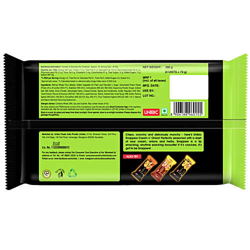 Unibic Snappers - Potato Crackers, Cream 'N' Onion, Crispy Snack, 280 g Pouch 