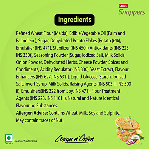 Unibic Snappers - Potato Crackers, Cream 'N' Onion, Crispy Snack, 280 g Pouch 