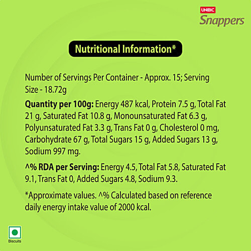 Unibic Snappers - Potato Crackers, Cream 'N' Onion, Crispy Snack, 280 g Pouch 