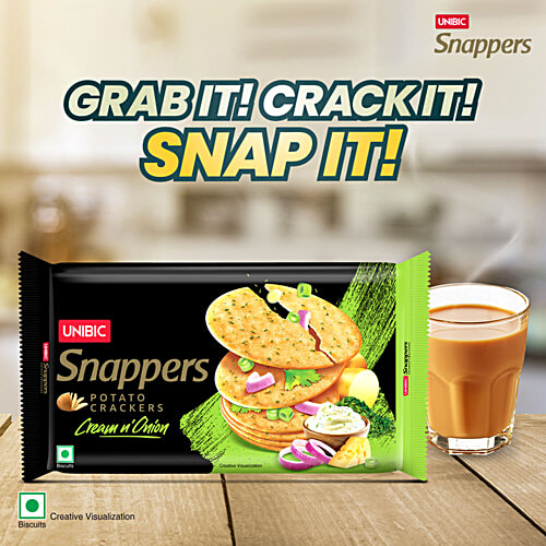 Unibic Snappers - Potato Crackers, Cream 'N' Onion, Crispy Snack, 280 g Pouch 