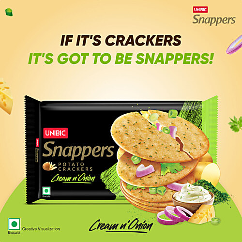 Unibic Snappers - Potato Crackers, Cream 'N' Onion, Crispy Snack, 280 g Pouch 