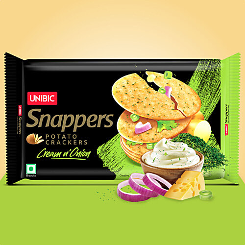 Unibic Snappers - Potato Crackers, Cream 'N' Onion, Crispy Snack, 280 g Pouch 