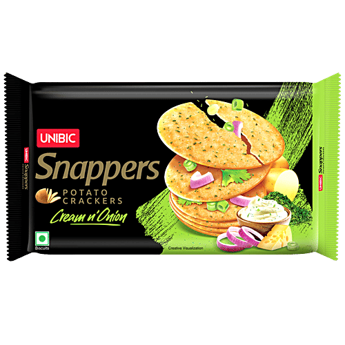 Unibic Snappers - Potato Crackers, Cream 'N' Onion, Crispy Snack, 280 g Pouch 