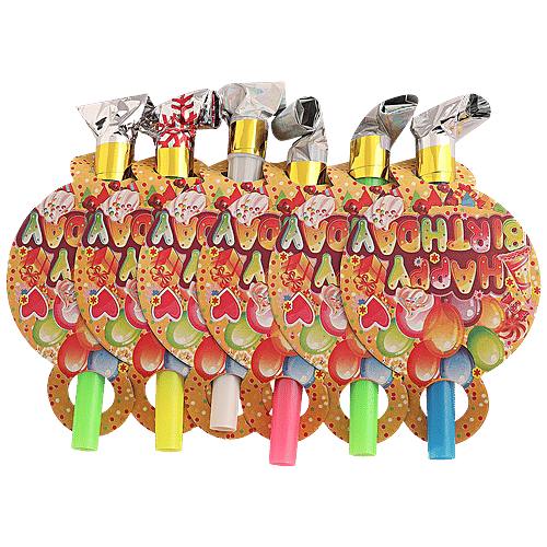 Se7en Blow Out Whistles - For Kids' Birthday Parties, Concerts, Assorted, 6 pcs  