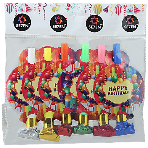 Se7en Blow Out Whistles - For Kids' Birthday Parties, Concerts, Assorted, 6 pcs  