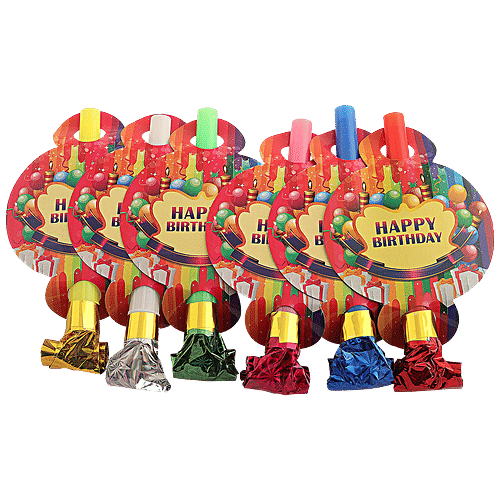 Se7en Blow Out Whistles - For Kids' Birthday Parties, Concerts, Assorted, 6 pcs  
