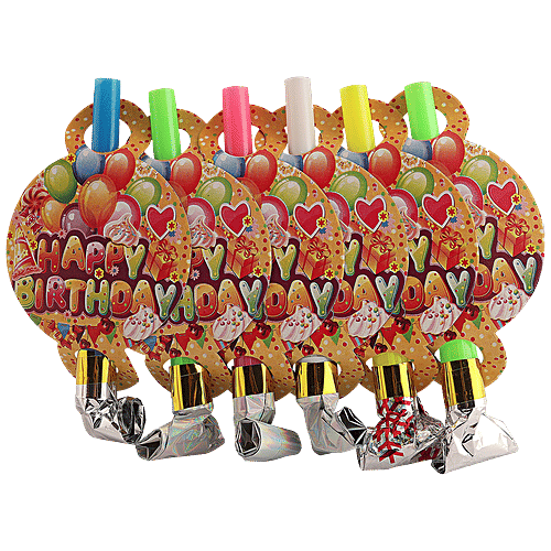 Se7en Blow Out Whistles - For Kids' Birthday Parties, Concerts, Assorted, 6 pcs  