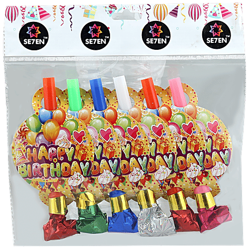 Se7en Blow Out Whistles - For Kids' Birthday Parties, Concerts, Assorted, 6 pcs  