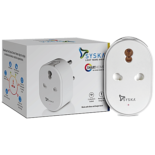 Syska Smart Wi-Fi Plug - Plastic, Controls Your Devices Using The Mobile App, 1 pc