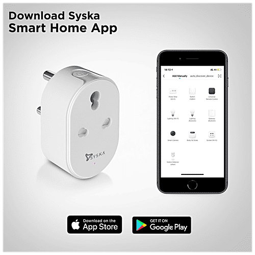 Syska Smart Wi-Fi Plug - Plastic, Controls Your Devices Using The Mobile App, 1 pc