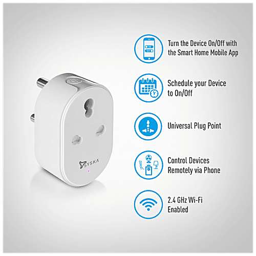 Syska Smart Wi-Fi Plug - Plastic, Controls Your Devices Using The Mobile App, 1 pc