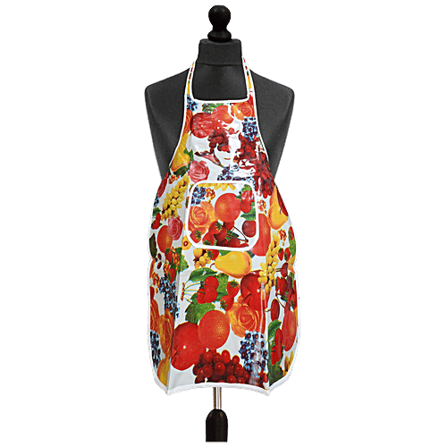 JBG Home Store Kitchen Apron - Multicolour, Fruit Print, With Front Pocket, Rexine, Waterproof, 1 pc  