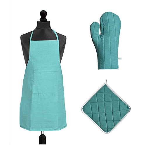 JBG Home Store Kitchen Combo Set - Apron, Pot Holder & Oven Gloves, Cotton, Green, 1 pc