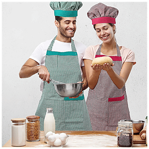 JBG Home Store Kitchen Combo Set - Apron With Front Pocket, Cotton, Check Pattern, Blue, 1 pc